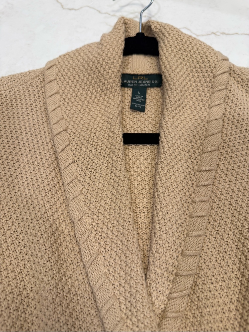 Lauren Ralph Lauren Camel Tie-Waist Textured Shawl-Collar Cardigan - Picture 6 of 7